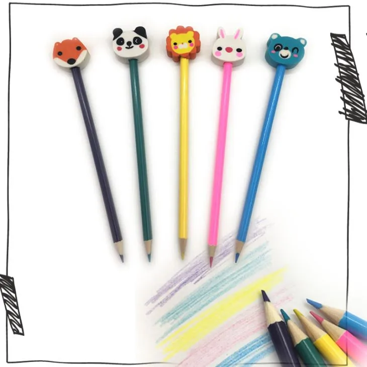 Lápiz de colores elegantes con borrador 2D para niños